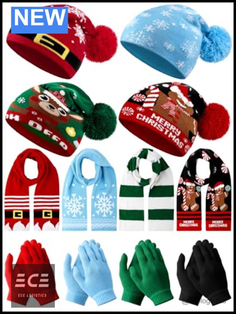 Christmas Knitted Beanie Scarf Gloves Set Winter Warm Polyester Pull-On